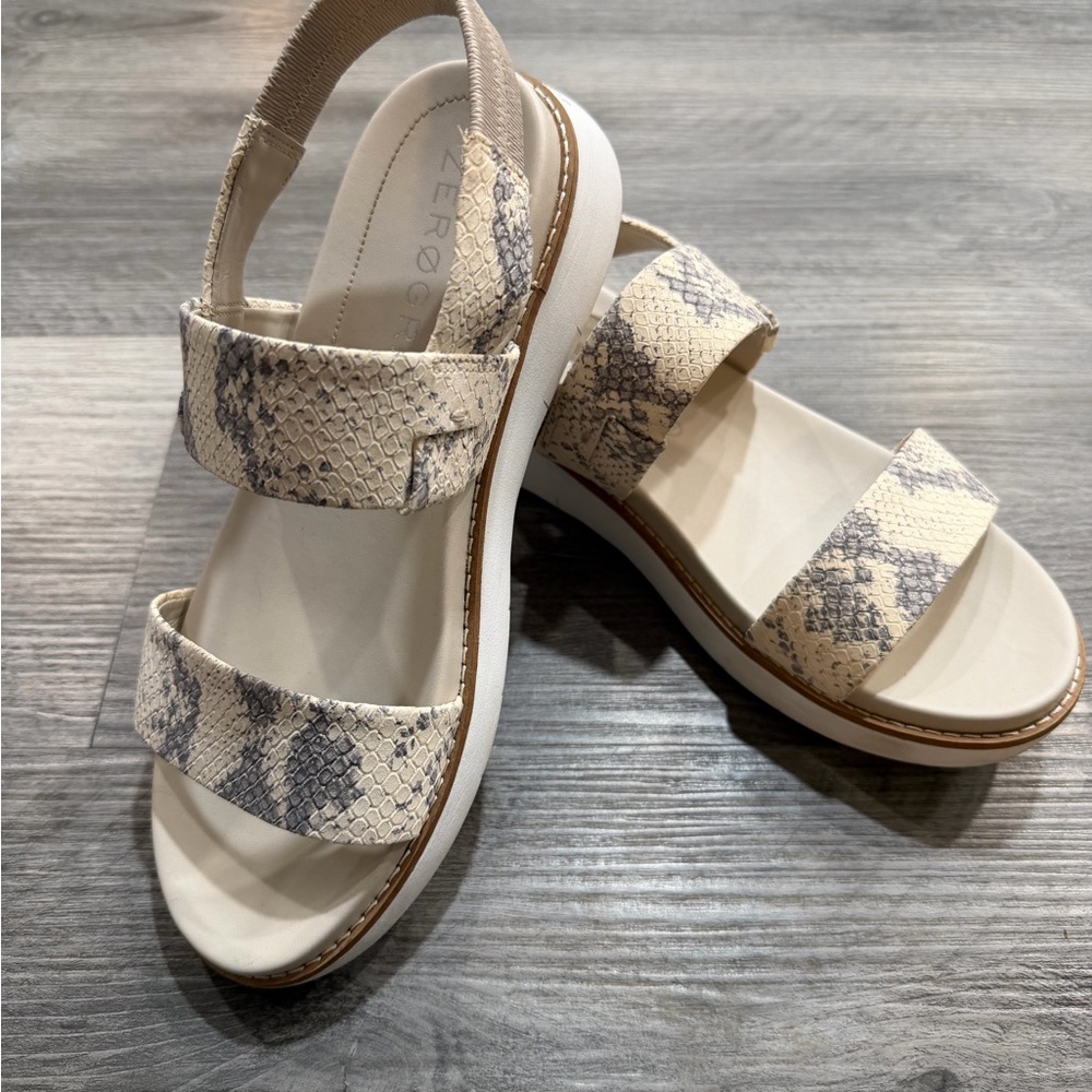 Cole Haan Zerogrand Double Band Cream and Gray Snake Print Sandals - Picture 4 of 14